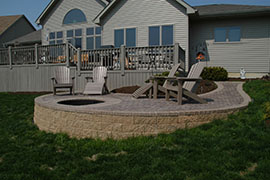 Patio with built-in fireplace.